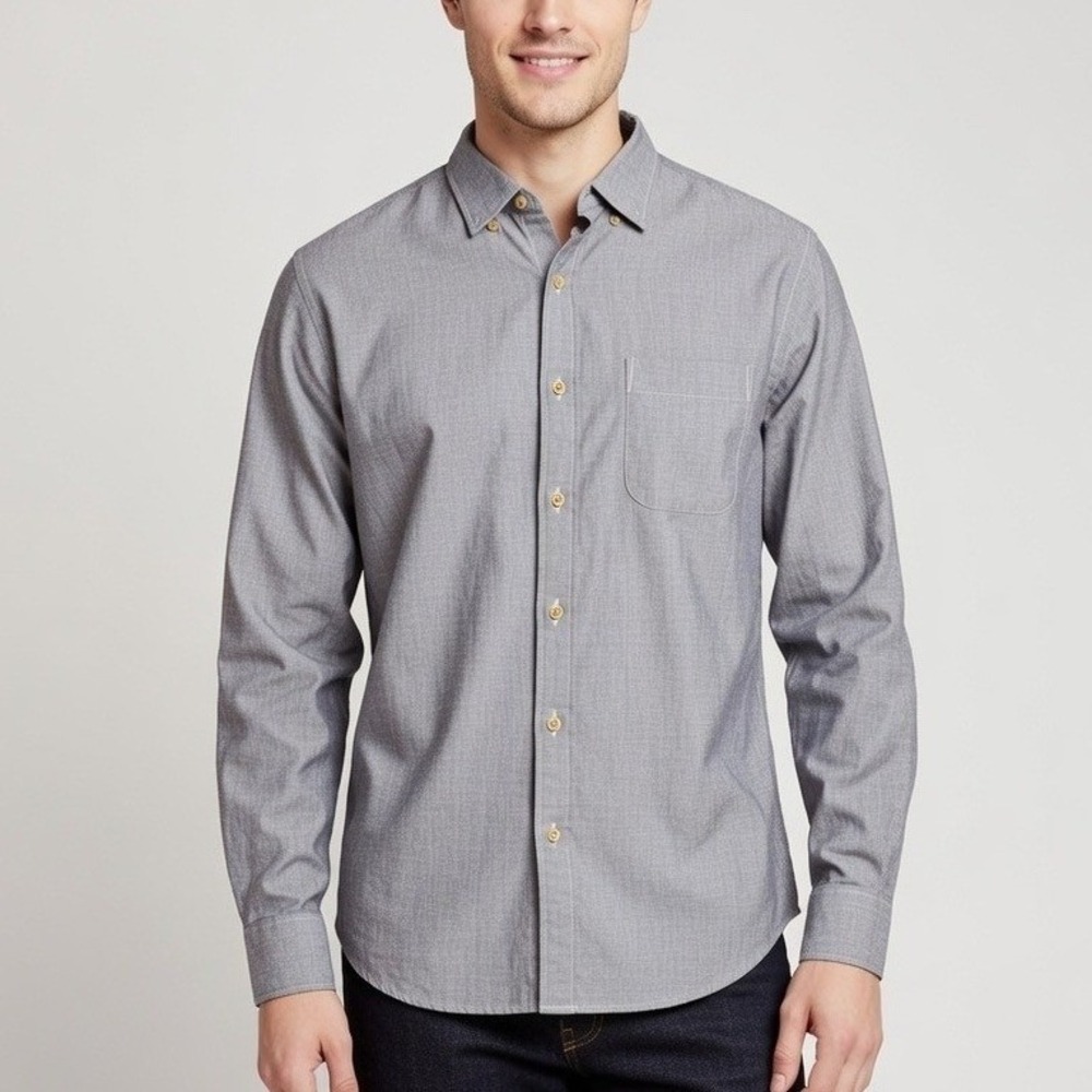 J.Crew Mens Slim Fit Cotton‎ Shirting Button Down Grey Twill Long Sleeve Shirt M
